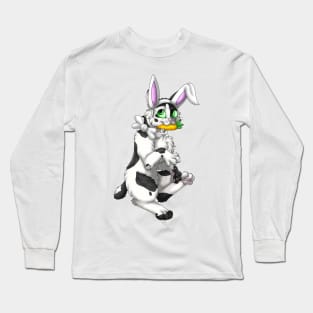 Bobtail BunnyCat: Black Bicolor (White) Long Sleeve T-Shirt
